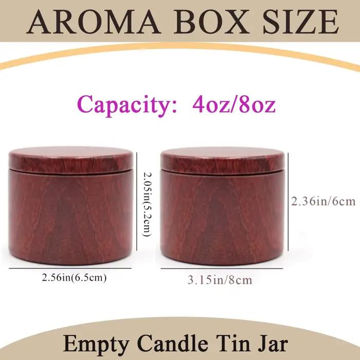 Pots en étain de Grain de bois de poire rouge de 8oz, 12 pièces, avec couvercles, durables et réutilisables pour la fabrication de bougies, le stockage de bijoux et plus encore