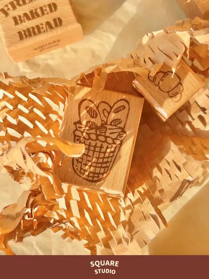 Tampon en bois à motifs de boulangerie variés et mignons, outil artisanal à thème alimentaire pour la décoration de carnets, le journaling et le scrapbooking