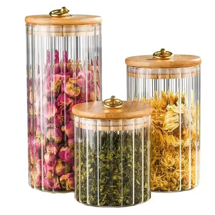 Bocal Alimentaire en Verre avec Couvercle en Bambou Scellé