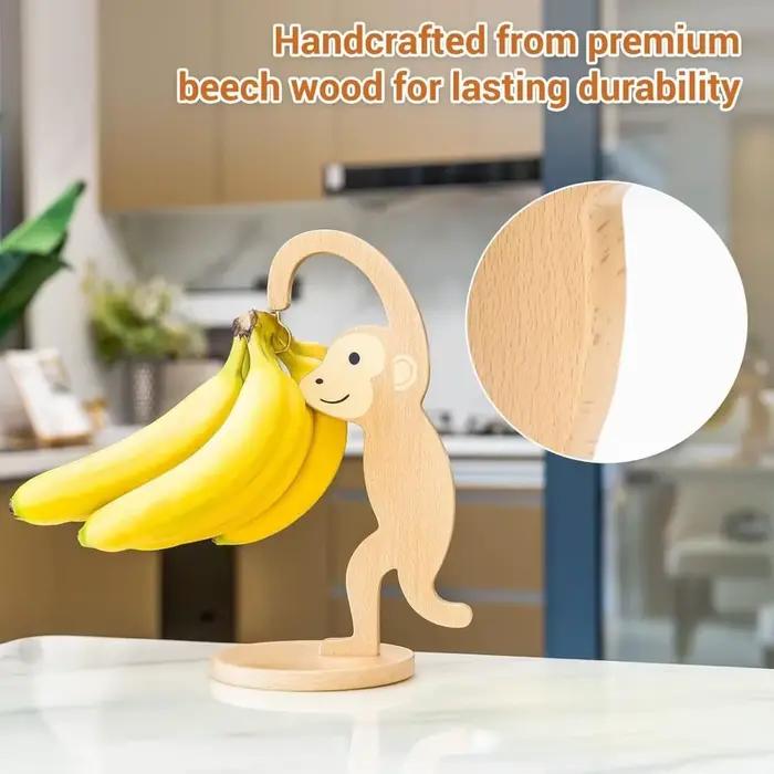 Support à bananes en bois avec crochet en acier inoxydable, forme singe, pour maintenir les bananes fraîches et un accrochage fluide