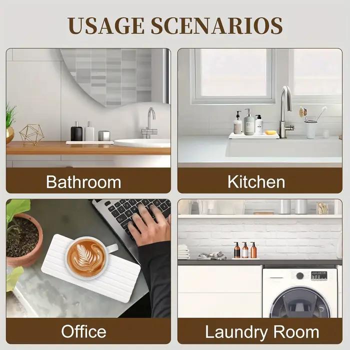 1PC Plateau absorbant en pierre de diatomite avec design rainuré pour porte-savon, plantes, articles de toilette – Gardez votre salle de bain au sec