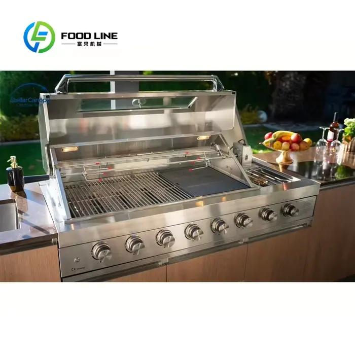 Station de barbecue modulaire extérieure moderne en acier inoxydable personnalisée avec tiroir pour terrasse et jardin