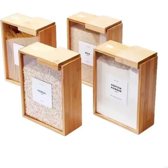 Conteneur de stockage de cuisine en bambou robuste, organisateur de céréales