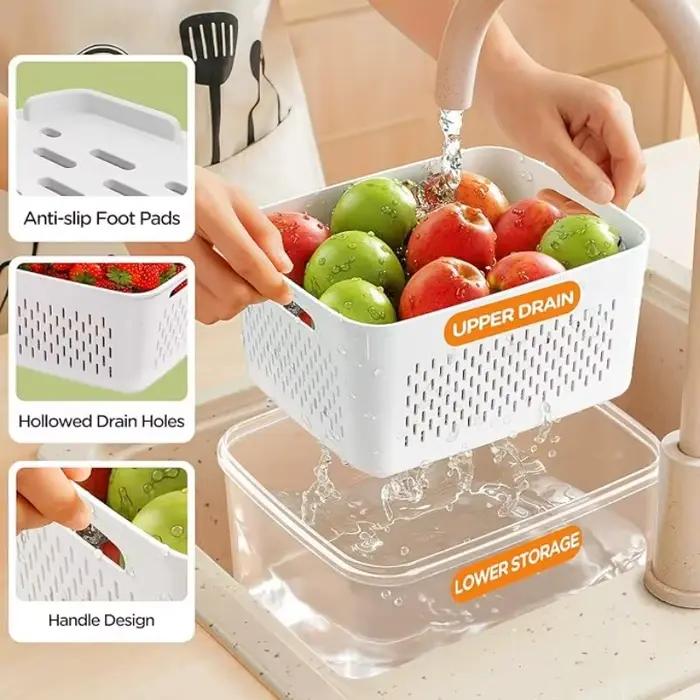 Conteneurs de stockage des aliments 17 pièces pour l'organisation de la cuisine comprenant 7 couvercles, 7 boîtes, 3 paniers de vidange, idéaux pour les Fruits et légumes
