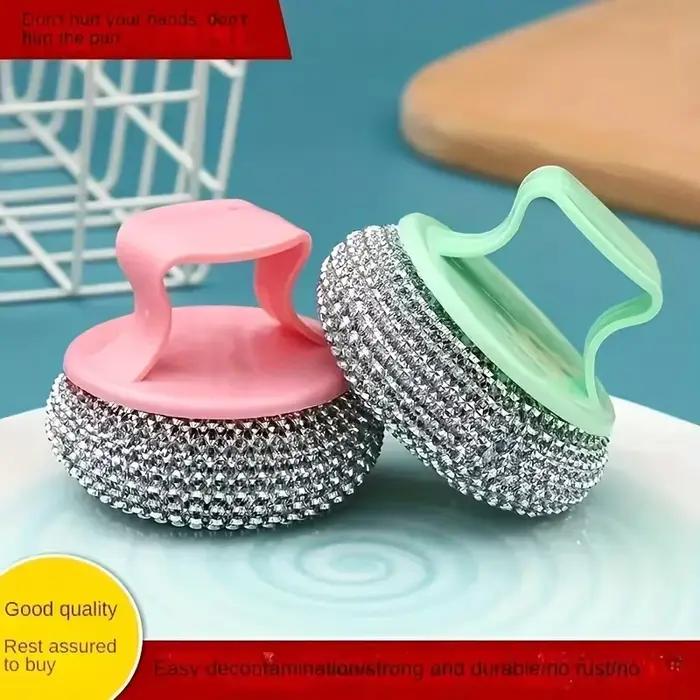 Brosse de nettoyage de fer avec poignée, brosse métallique pour nettoyer le Pot de poêle en fer, brosse de nettoyage de bol de vaisselle avec poignée, couleur aléatoire 1 pièce
