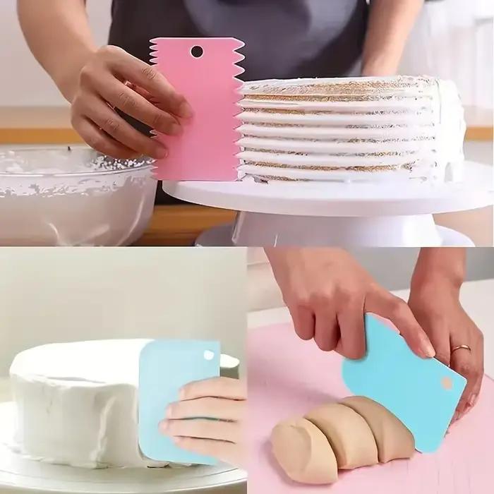 Ensemble plus lisse de grattoir à gâteau 3 pièces, outil plus lisse de glaçage de gâteau pour la décoration de gâteau, grattoir à pâte en plastique outils de cuisine multifonctionnels