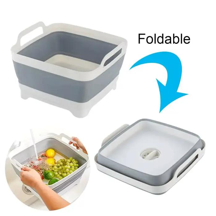 Bassin d'évier de cuisine pliable avec bouchon de vidange et poignées, baignoire de vaisselle pliable Portable pour camping-car, Van, Camping voyage