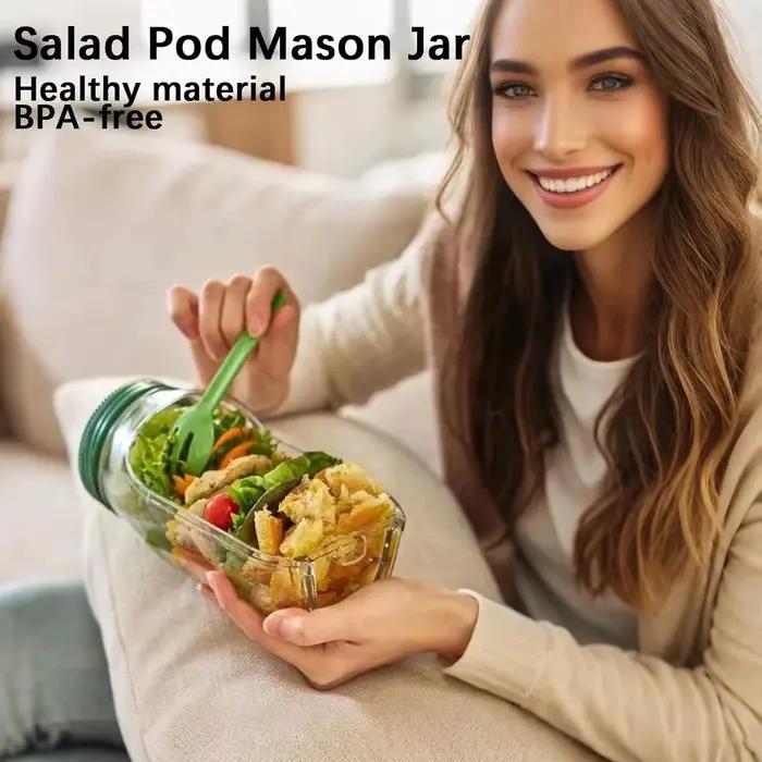 Récipient tout-en-un de dosette de salade portable en plastique ovale orange pour emporter des salades fraîches et équilibrées à tout moment