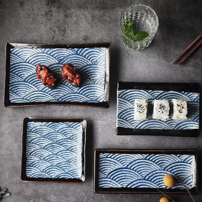 Assiette à sushi en céramique motif vague japonaise