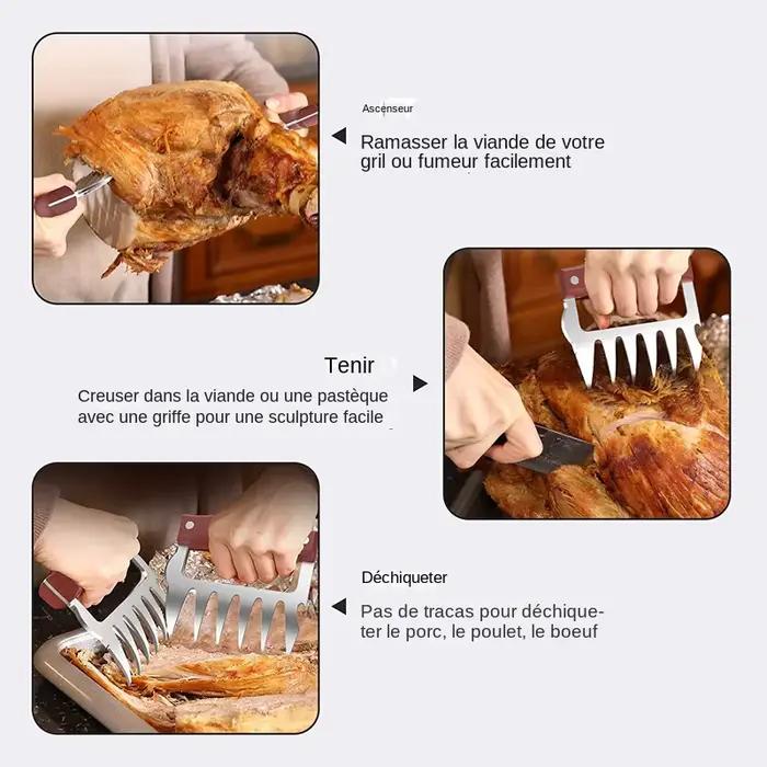 Griffes d'ours en acier inoxydable LMETJMA pour barbecue et manipulation de viande avec manche en bois ouvre-bouteille pour occasions familiales et rassemblements