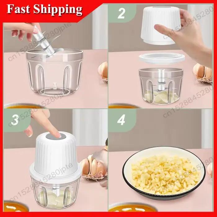Hachoir à ail électrique 400ml avec 6 lames tranchantes pour légumes, viande, oignon et noix, étanche, rechargeable par USB, idéal pour la cuisine, les voyages et les pique-niques