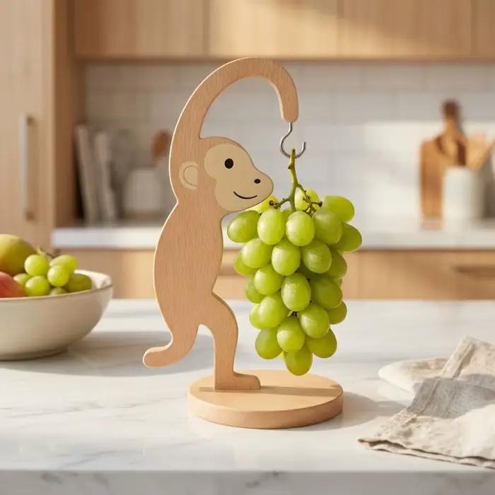 Support à bananes en bois avec crochet en acier inoxydable, design vertical, pour une suspension fluide et maintenir les bananes fraîches