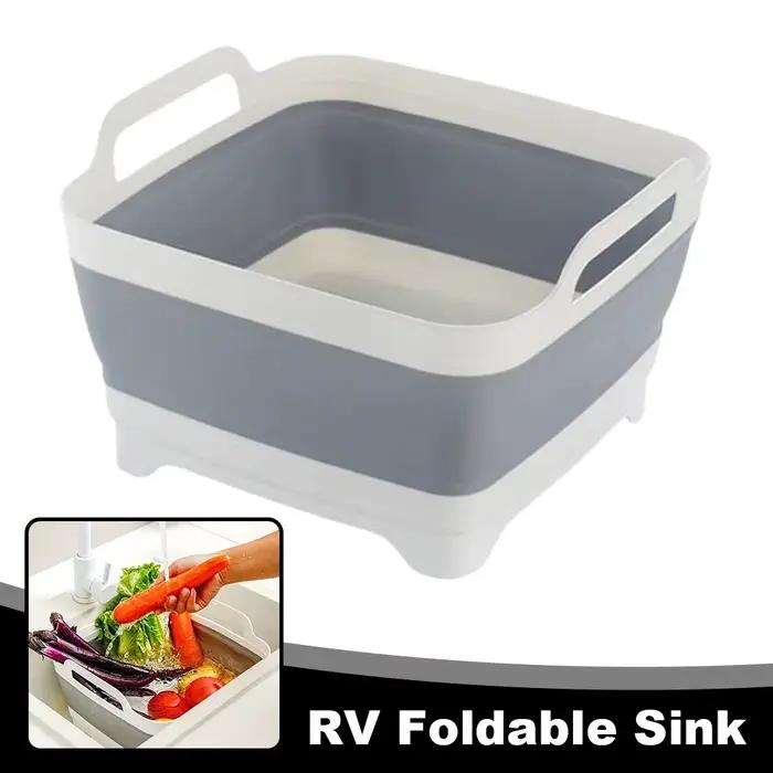 Bassin d'évier de cuisine pliable avec bouchon de vidange et poignées, baignoire de vaisselle pliable Portable pour camping-car, Van, Camping voyage