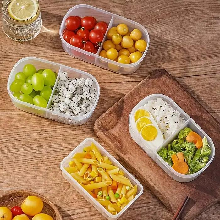 Récipient de stockage des aliments, organisateur d'épices à double compartiment, pour Fruits, épices, herbes, scellé, sans danger pour le micro-ondes, réutilisable, facile à nettoyer
