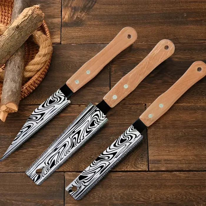 Ensemble de scies à main japonaises à motif Damas avec manche en bois pour le travail du bois, le jardinage et la taille