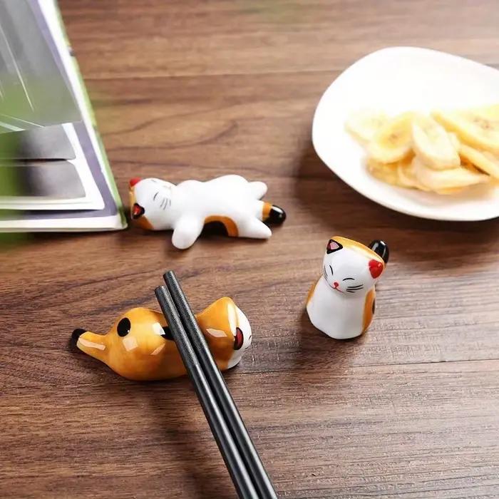 Ensemble de 6 repose-ustensiles en céramique inspiré de chat et porte-stylo de dessin animé