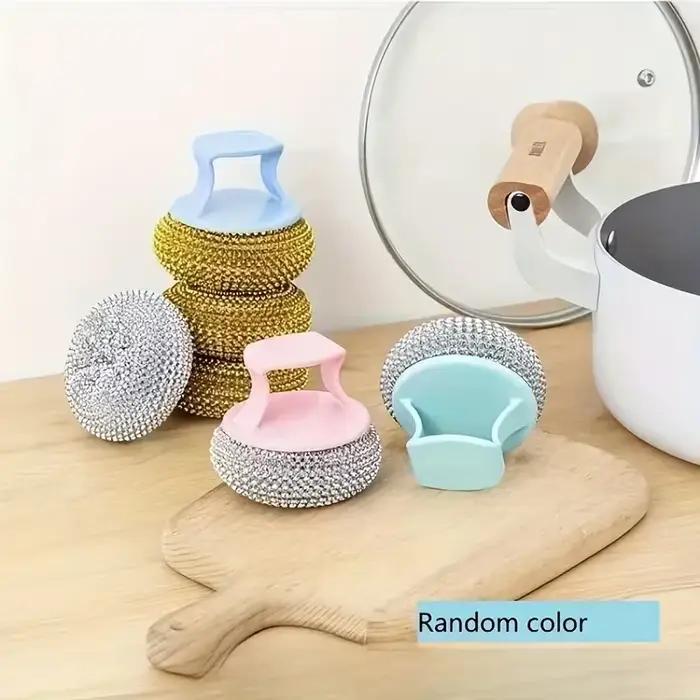 Brosse de nettoyage de fer avec poignée, brosse métallique pour nettoyer le Pot de poêle en fer, brosse de nettoyage de bol de vaisselle avec poignée, couleur aléatoire 1 pièce