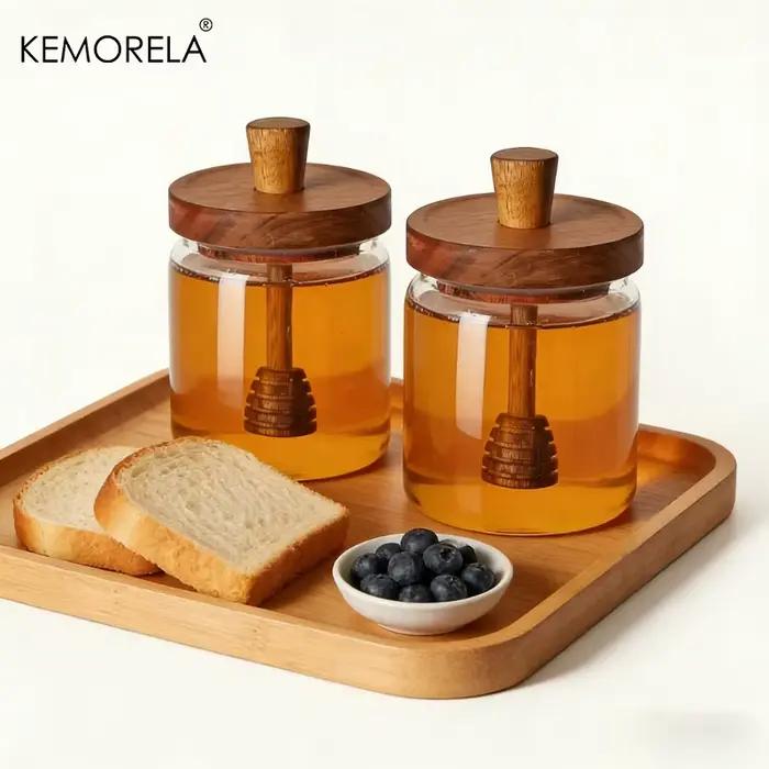 1/2 Bouteilles en verre pour le stockage du miel avec cuillère et couvercle