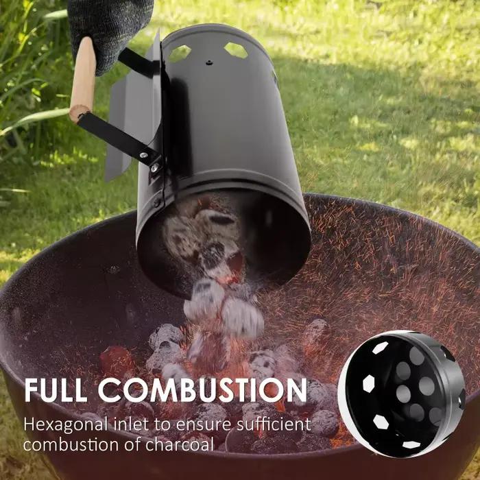Allume-charbon rapide pour cheminée avec poignée en bois, allume-charbon pour briquettes de barbecue, accessoire de grillade