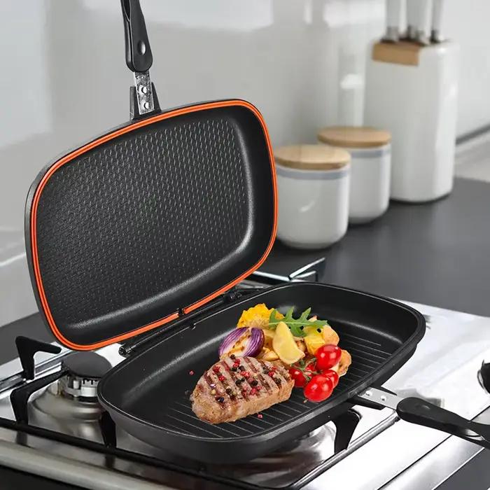 Plaque de cuisson réversible antiadhésive double face côtelée et plate pour barbecue