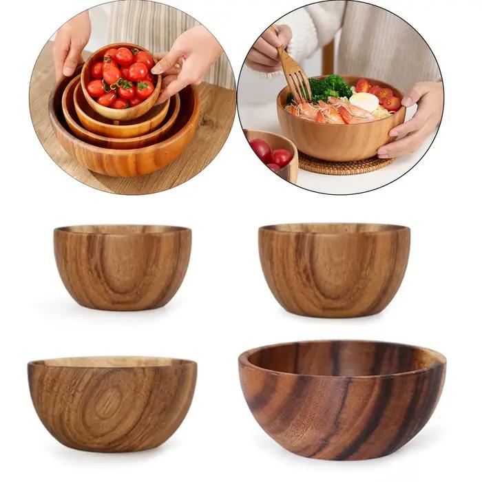 Bol à salade en bois, ustensiles de cuisine ménagers, bols de service de soupe de riz aux fruits