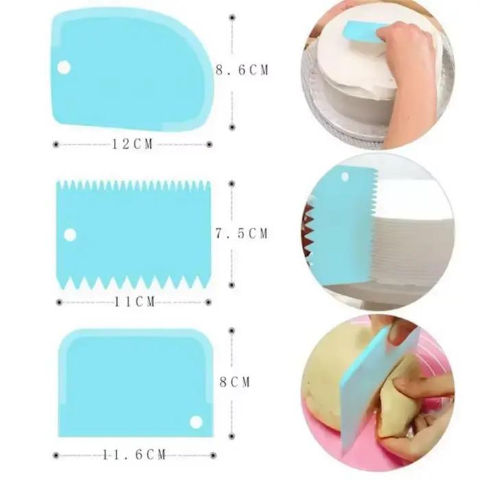 Ensemble plus lisse de grattoir à gâteau 3 pièces, outil plus lisse de glaçage de gâteau pour la décoration de gâteau, grattoir à pâte en plastique outils de cuisine multifonctionnels