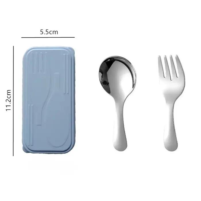 Une paire de couverts cuillère fourchette en acier inoxydable, inoffensif, cuillère ronde à manche court pliable, Portable, Dessert Bento voyage camping en plein air