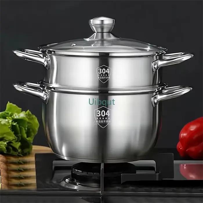 Pot à soupe en acier inoxydable 304, 20-24CM d'épaisseur, cuiseur à vapeur, nouilles Congee, petite marmite bouillante pour cuisinières à induction au gaz, marmite