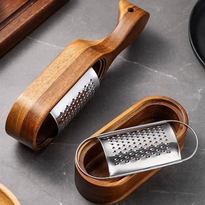 1PC-Râpe à fromage en acier inoxydable ; boîte de rangement en bois de santal rouge ; râpe à outils
