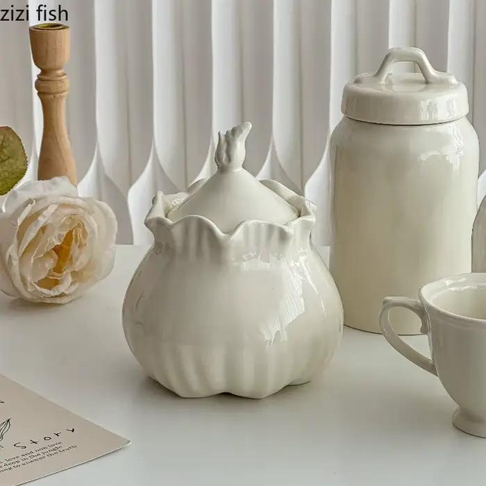 Récipient de rangement en céramique blanc laiteux pour cuisine, pot à céréales, bouteille de rangement, pot à bonbons, boîte de rangement, pot à fruits secs