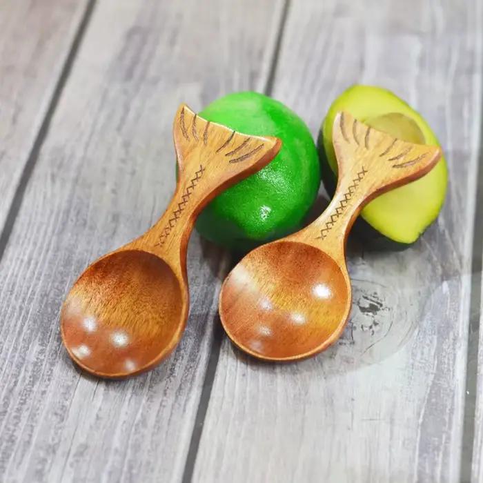 Cuillère à Sauce rétro en forme de poisson, 100 pièces, Style japonais, manche court, cuillère en bois résistante à la chaleur, petite cuillère en forme de poisson, outil de cuisine