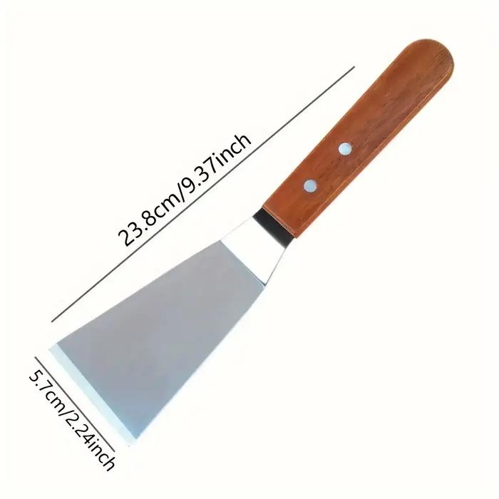 1/2 spatules en acier inoxydable avec bord incliné et manche en bois dur - Grande spatule en métal, adaptée aux poêles en fonte