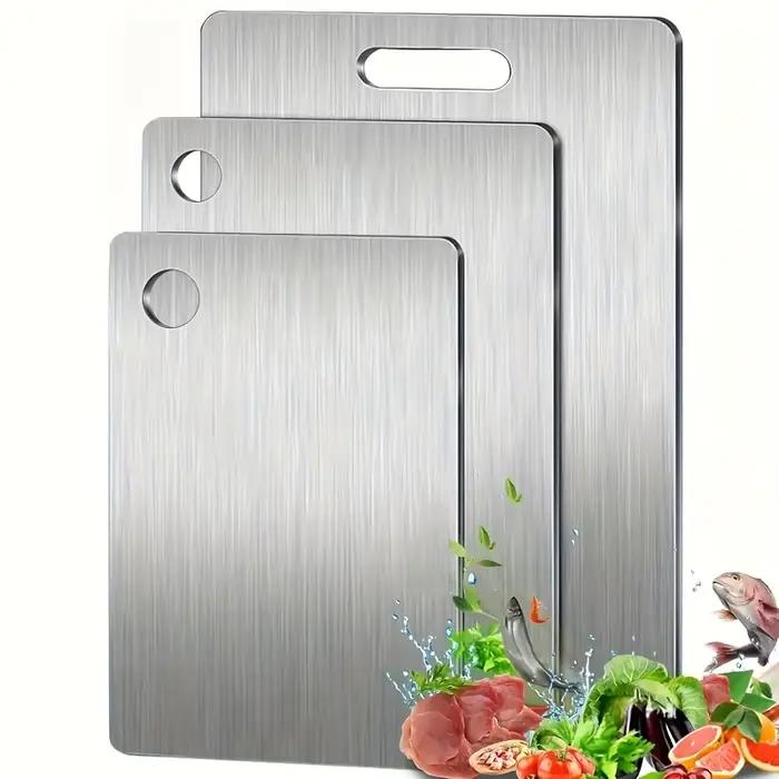 Planches à découper en acier inoxydable 3 pièces - Sans BPA, compatibles lave-vaisselle, antidérapantes, avec rainure pour les jus, antirouille et gain de place