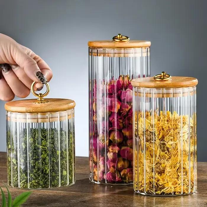 Bocal Alimentaire en Verre avec Couvercle en Bambou Scellé