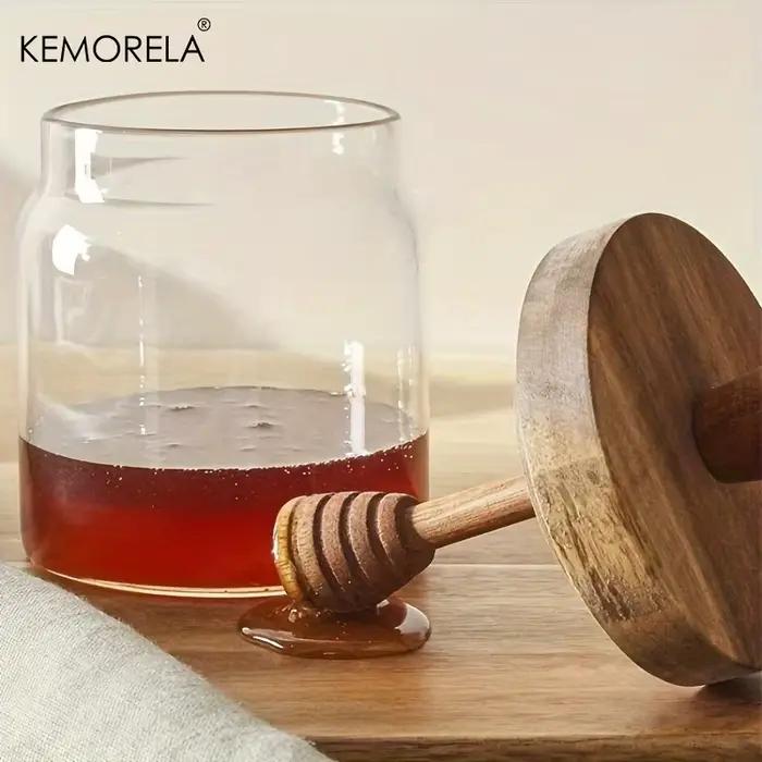 1/2 Bouteilles en verre pour le stockage du miel avec cuillère et couvercle