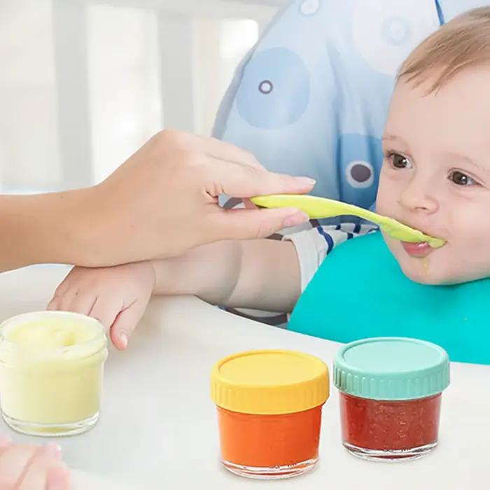 Pot Mason en verre pour aliments pour bébés, 6 pièces, réutilisable avec échelle, tasse à Sauce à tremper, étanche avec couvercle, récipient à salade, épices