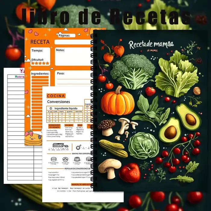Carnet de recettes espagnol A5 reliure spirale livre de recettes légumes fruits pour cuisiniers amateurs et experts occaions familiales et cadeaux