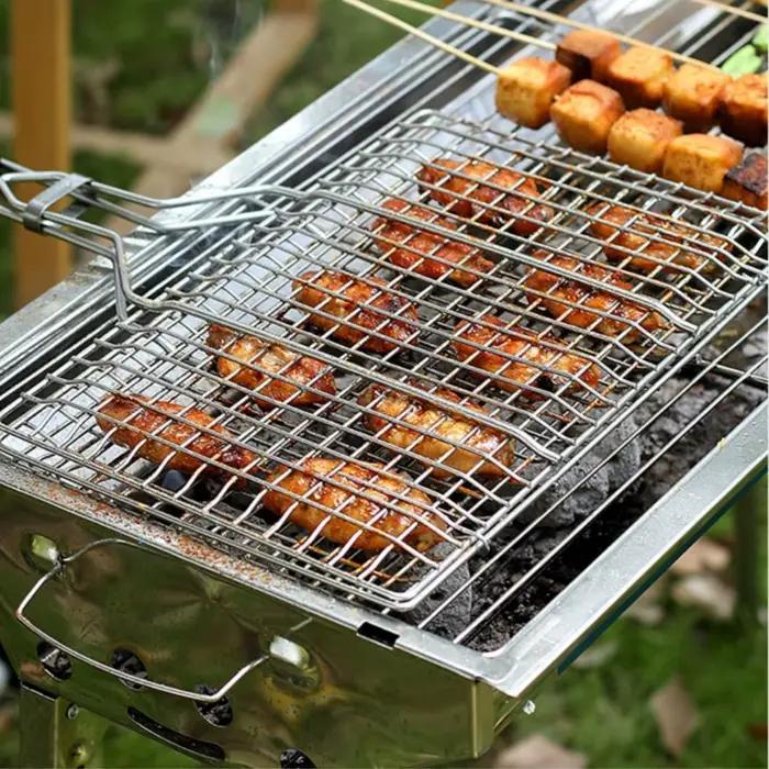 Panier de gril filet de barbecue panier de barbecue grand panier de gril pliant avec poignée amovible. Paniers de gril pour gril extérieur