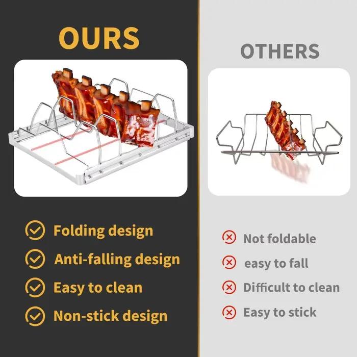 Ensemble de supports à nervures pliables en acier inoxydable pour barbecue 2 pièces avec brosse à huile pour grillades en plein air occasions spéciales et fêtes