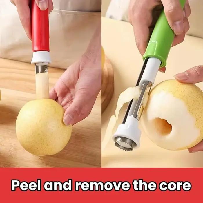 Éplucheur de fruits 2 en 1 acier inoxydable antidérapant pour poires et autres fruits pour la cuisine et les repas familiaux