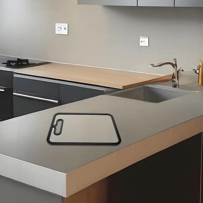 Planche à découper en verre double face 12,58x8,65 pouces avec bord en silicone antidérapant, résistante à la chaleur, protection de comptoir de cuisine pour la viande