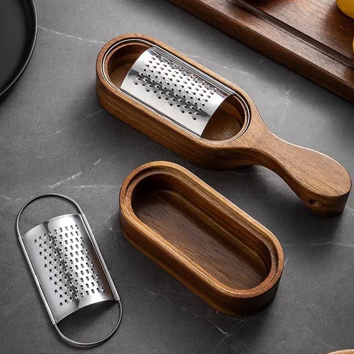1PC-Râpe à fromage en acier inoxydable ; boîte de rangement en bois de santal rouge ; râpe à outils