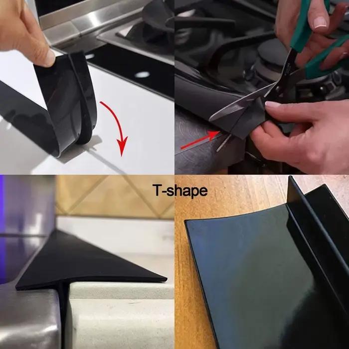 Bande d'étanchéité en silicone pour cuisinière à gaz, bande anti-graisse et anti-taches pour cuisine, insert en silicone, accessoires de cuisine