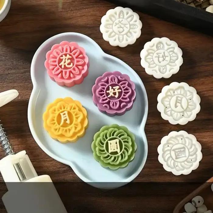 Ensemble de moules à gâteau de lune pour le Festival de la Mi-Automne avec motifs floraux sakura pour la décoration de pâtisseries et biscuits