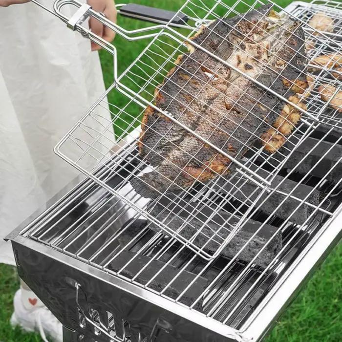 Panier de gril filet de barbecue panier de barbecue grand panier de gril pliant avec poignée amovible. Paniers de gril pour gril extérieur