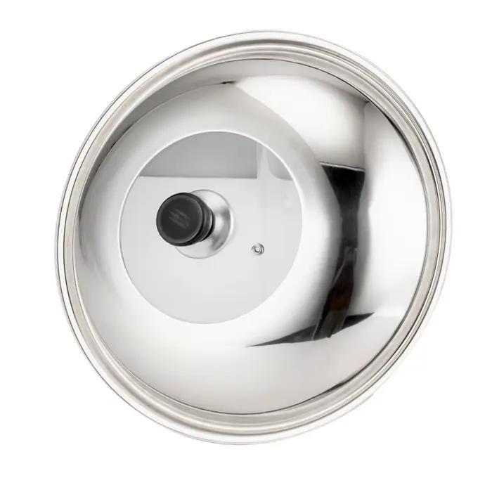 Couvercle visible en verre antidéflagrant, couvercle en acier inoxydable non magnétique de qualité alimentaire, poêle à frire, grand couvercle à fond plat 30CM-40CM.