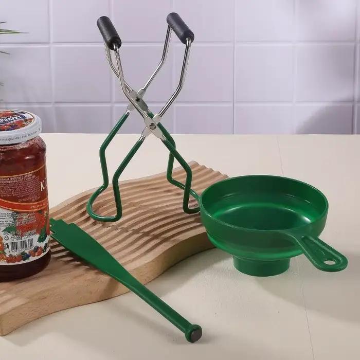 Kit d'outils de mise en conserve 3 pièces avec pince à bocaux anti-brûlure et entonnoir de qualité alimentaire pour la fabrication de confitures à la maison