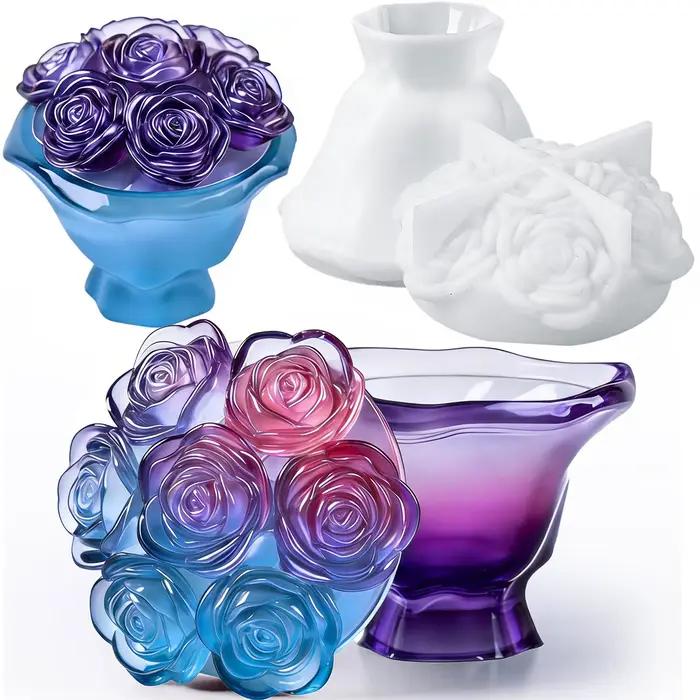 1 jeu de moules pour pots de roses à main avec LIDS, adaptés aux conteneurs de stockage de bijoux à bricoler soi-même, pots de bougies, cadeaux et décoration de la maison