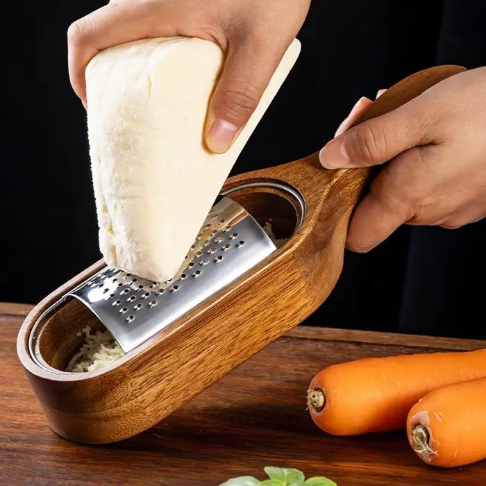 1PC-Râpe à fromage en acier inoxydable ; boîte de rangement en bois de santal rouge ; râpe à outils