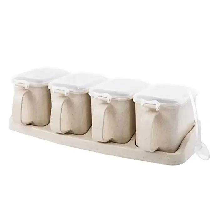 Boîte transparente de stockage de pots de bouteille de condiments de cuisine de PP pour l'assaisonnement de paille de blé, d'épices de poivre, d'assaisonnement de sel